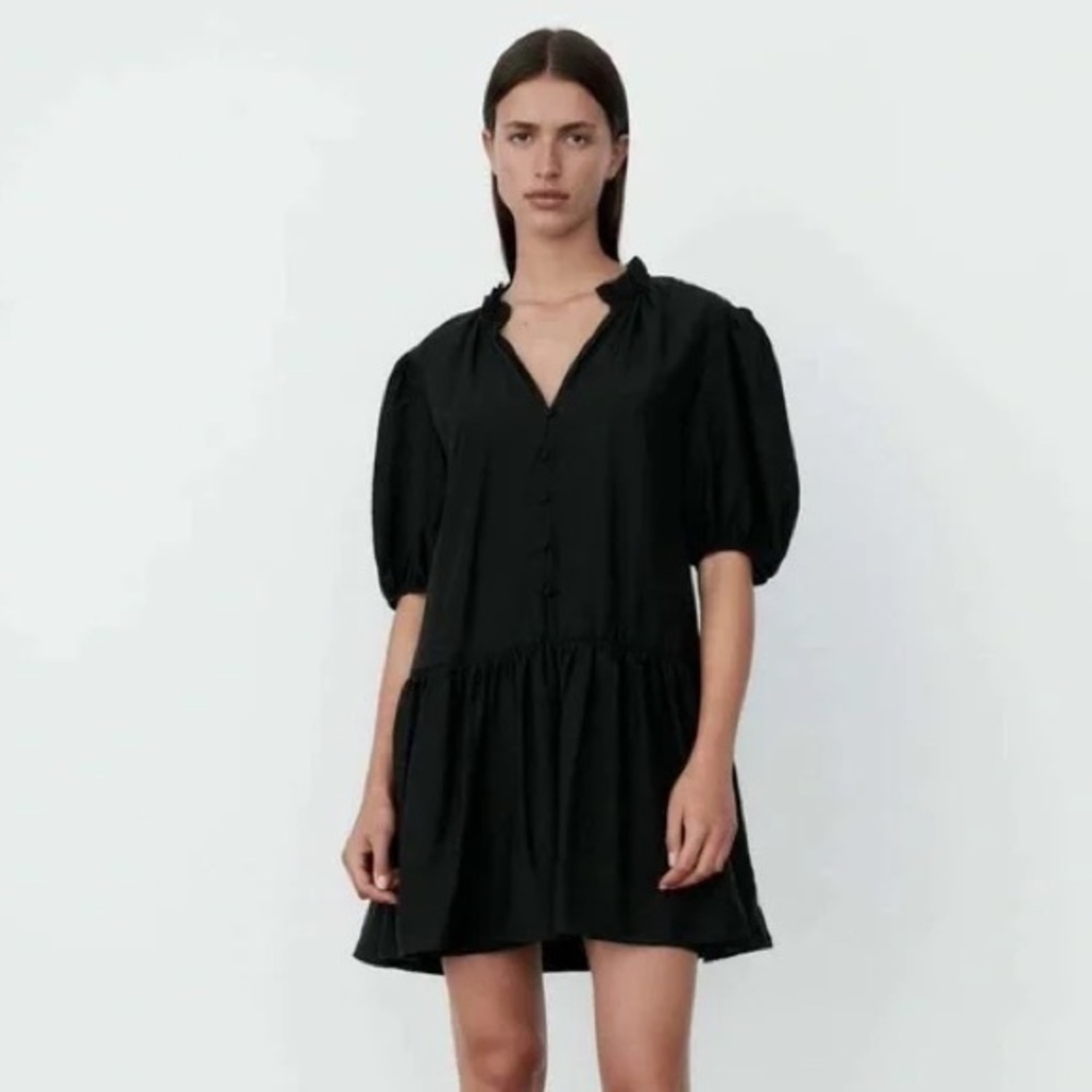 Zara Black Puff Sleeve Mini Dress